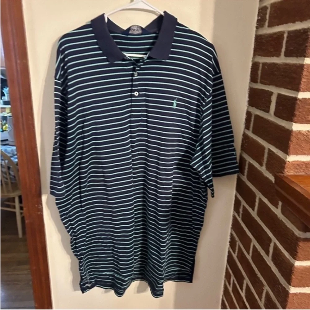 Ralph Lauren Navy and Green Striped Polo Golf Shirt size xl